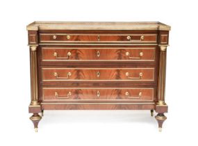 A Late 19th Century French Mahogany and Gilt Metal-Mounted Commode, in Louis XVI style, the pink and