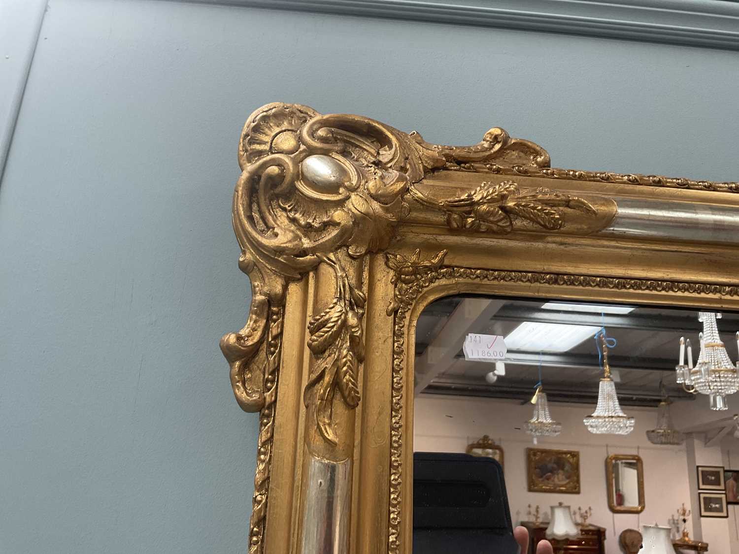 A Late 19th Century Gilt and Gesso Wall Mirror, the plain mirror plate surmounted with C scrolls and - Image 6 of 9