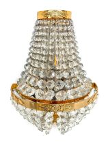 A Set of Four Regency-Style Cut Glass Wall Lights, 20th century, of bag shape decorated with