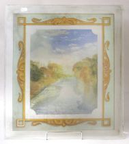 A Painted Glass Panel, Country Residence, 57cm by 48cm