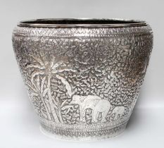 An Indian or Sri Lankan Silver Plate Bowl or Jardiniere, Apparently Unmarked, 20th Century, tapering