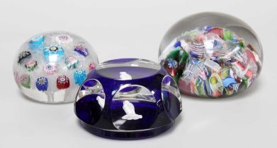 A Baccarat Faceted Paperweight, cobalt ground and with sulphide figure of the Madonna, acid etched