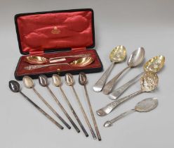 A Collection of Assorted George III and Later Silver Flatware, including cased pair of serving