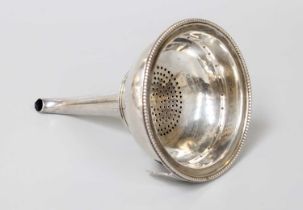 A George III Silver Wine Funnel, Maker's Mark Rubbed, London, 1782, of typical form, with beaded