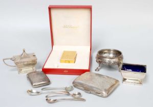 A Collection of Assorted Silver, including a cigarette-case; a vesta-case; and assorted condiment-