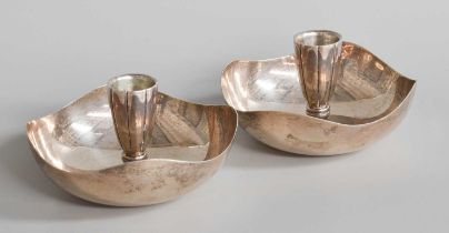 A Pair of Elizabeth II Silver Chamber-Candlesticks, by A. E. Jones, Birmingham, 1985, Retailed by