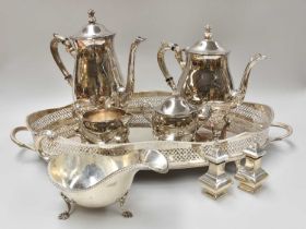 A Collection of Assorted Silver and Silver Plate, the silver comprising a sauceboat and a salt and