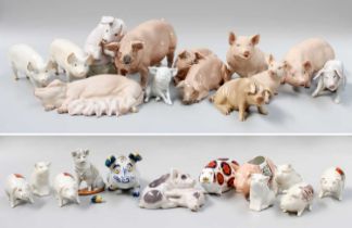 A Collection of Ceramic Pig Models, including Beswick CH Wall Champion Boy and CH Wall Queen,