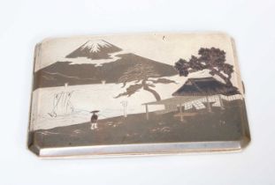 A Japanese Silver, Mixed Metal and Niello Cigarette-Case, Signed With Japanese Characters, 20th