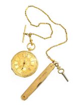 An Open-Faced Pocket Watch, circa 1870; together with a continental watch chain, chain links stamped