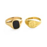 An 18 Carat Gold Signet Ring, finger size M; and A 9 Carat Gold Signet Ring, finger size O1/2 18