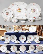 A Herend Porcelain Ten Place Coffee and Dinner Service, 20th century, with ozier moulded borders and