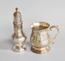 A George V Silver Caster and an Elizabeth II Silver Mug, Both Birmingham, The First 1929, The Second