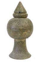 A Persian Brass Mosque Lantern, late 19th century, of baluster form, pierced and engraved with