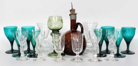 A Quantity of 19th Century and Later British Glassware, including a brown glass decanter, pair of