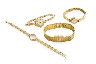A Lady's 14 Carat Gold Wristwatch, case stamped 14k, with attached 9 carat gold bracelet, A Lady's 9