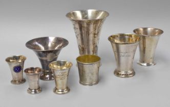 Seven Various Swedish Silver Beakers, each trumped shaped and on spreading foot, some variously