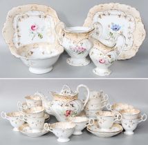 ~ A Regency Porcelain Tea Service, painted with floral sprays (two trays) Sucre cover lacking and