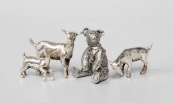Three Italian Models of Goats, each signed 'Angini', realistically modelled, 50mm wide and