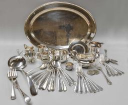 A Collection of Silver and Silver Plate, the silver including a George III silver cream-jug; a two-
