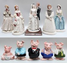 A Set of Five Wade Natwest Pig Money Boxes; together with five 'capodemonte' composite figures