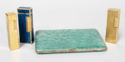 A Collection of Three Lighters and A Shagreen Style Cigarette-Box. the lighters variously