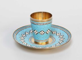 A Norwegian Silver and Enamel Cup and Saucer, by David Andersen, Oslo, 20th Century, the cup