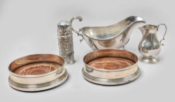 A Collection of Assorted Silver, including a pair of Elizabeth II silver wine-coasters; a sauceboat,