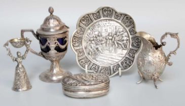 A Collection of Assorted Silver, comprising a Swedish mustard-pot, with blue glass liner; a