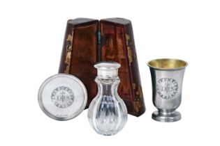 A Three-Piece Victorian Silver or Silver-Mounted Travelling Communion-Set, by Joseph Willmore,