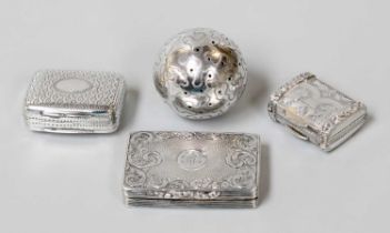 Three George III and Later Silver Vinaigrettes, Birmingham, each oblong, one in the form of a