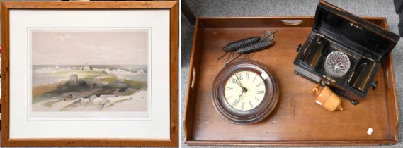 A Butlers Tray, A Coromandel Caddy, A Lemon Squeezer, A Swiss Clock and A David Roberts Print (5)