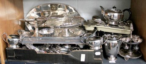 A Large Collection of Assorted Silver Plate, including an Old Sheffield plate egg-cruet; an oblong