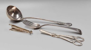 Four George III and Later Silver Serving Items, comprising a George III silver salad-fork, by