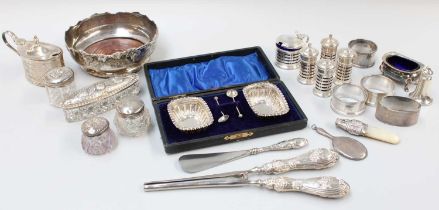 A Collection of Assorted Silver, including various condiment-items; an Elizabeth II silver wine-