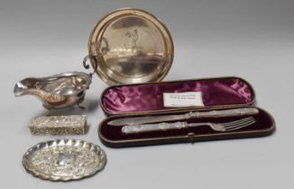 A Collection of Assorted Silver, comprising a cased knife and fork; a christening-bowl, engraved