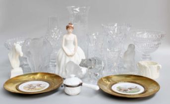 A Collection of Cut Glassware Including, Royal Doulton oil lamp, Mats Jonasson glass elephant