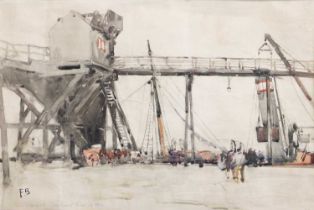 Frank Brangwyn RA, RWS, RBA (1867-1956) "Warkworth Harbour" Initialled, inscribed and dated Oct 12