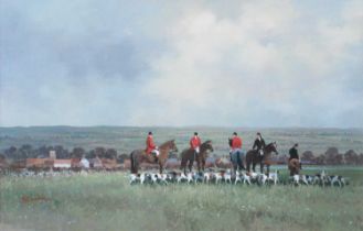 Michael J Coates RI (b.1937) "Leicestershire Hunt" Signed, gouache, 34cm by 50.5cm