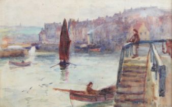 Frank Rousse (fl.1895-1917) Fishermen in Whitby harbour Signed, watercolour, together with a further