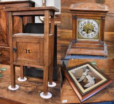 An Oak Bedside Table, early 20th century, with parquetry inlay, 45cm by 29cm by 78cm, a twin train