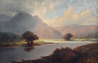 H*C*Booth? (19th Century) Sunset mountainous landscape Signed and dated (18)91, oil on canvas,