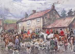 Rowland Henry Hill (1873-1952) ''Goathland Hounds at Ellerby'' Signed and dated 1930, watercolour