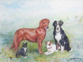 DM & EM Alderson (20th Century) Trio of dogs and a cat Signed and dated 1979, watercolour, 26cm by