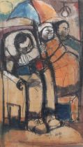 Godfrey Nadba (b.1947) South African "Waiting for the Train" Signed and dated (19)77, mixed media,