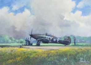 John Rayson (1934-1995) "The Approaching Storm" Hurricaine of 85 Squadron France 1940 Signed, oil on