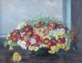 British School (20th Century) Still life of flowers in a bowl Signed 'Berrie' oil on board, 34.5cm