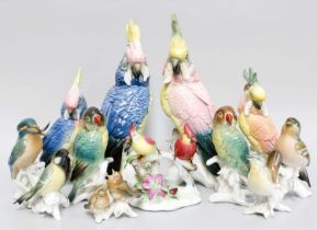 Two Karl Ens Porcelain Cockatoo Models, together with nine further Karl Ens bird models and a