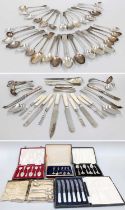 A Collection of Assorted George III and Later Silver and Silver Plate Flatware, various patterns,