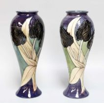 A Matched Pair of William John Moorcroft Black Tulip Pattern Vases, designed by Sally Tuffin,